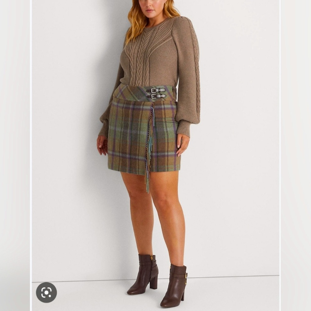Ralph Lauren black label Plaid Fringe-Trim Tweed Miniskirt